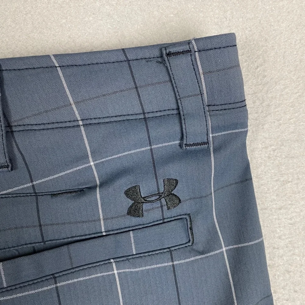 Under Armour HeatGear Windowpane Plaid‎ Loose Fit Golf Shorts Mens 40 Blue Gray